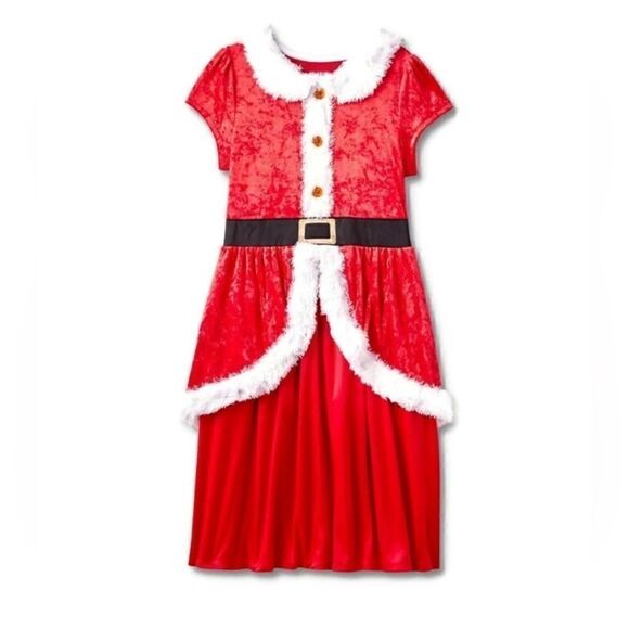 Nwt Girl's Crushed Holiday Red Velour Santa Christmas Nightgown, Gown, Size S 6 - Picture 1 of 5